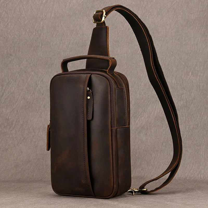 Casual Sport Bag Leather Chest Bags for Men iPad Mini Cow Leather One Shoulder Bags Male Anti Theft Chest Pack Sling Bag for Men