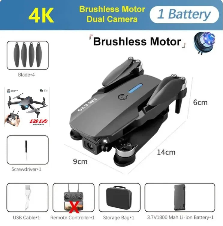 NEW E88 EVO Mini Drone Brushless Motor Optical Flow RC Aircraft E88MAX Upgraded Version Children's Toys