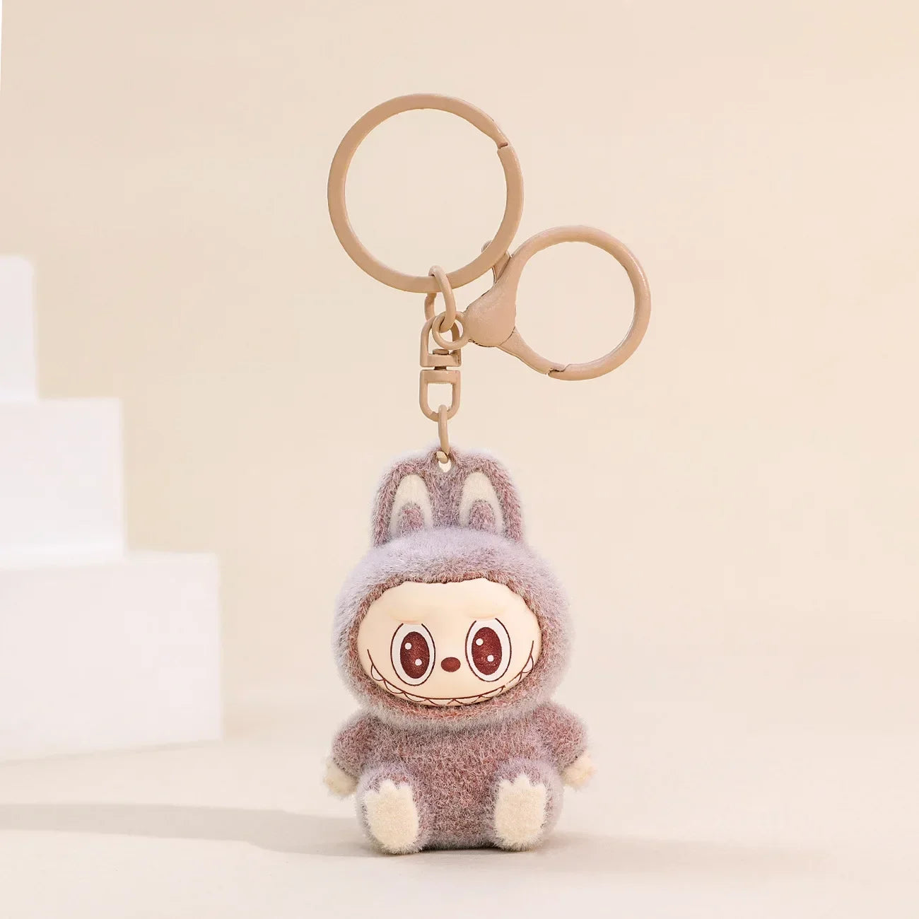 Sitting Labubu Doll Keychain External Implantation Fluff Pvc Phone Ornaments Bag Charms Car Keychain Christmas Gifts