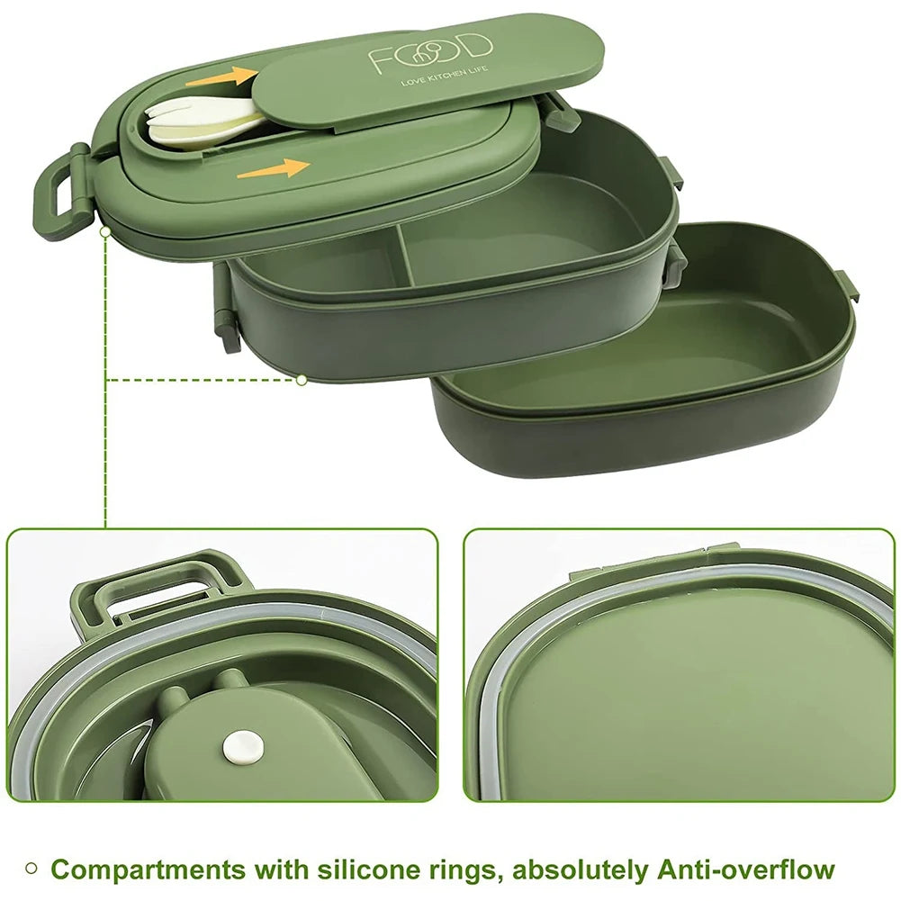 Lunch Box,Leakproof Bento Box for Kids Adults,Cutlery Set Bento Boxes ,for Kid Men Women Adults Working Schools Green