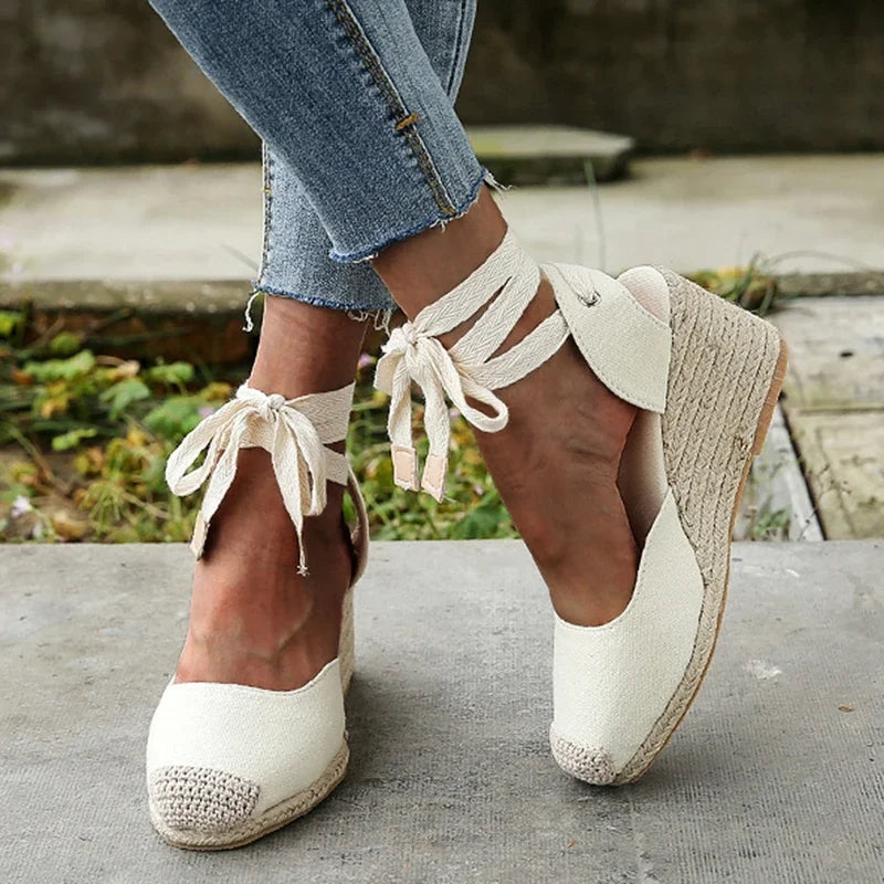 Women's Wedges Espadrilles Sandals Summer 2024 New Ankle Strap Gladiator Sandalias Woman Hemp Bottom Casual Shoes Plus Size 43