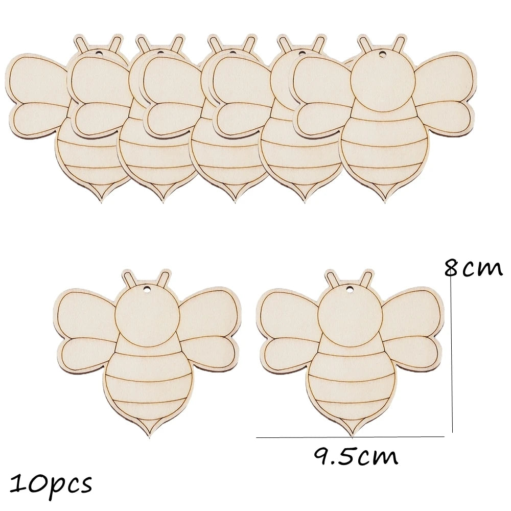 10pcs/set Easter Spring Wooden Ornament Insect Flower Hanging Pendants 2024 Spring Home Decorations DIY Gifts Wrapping Supplies