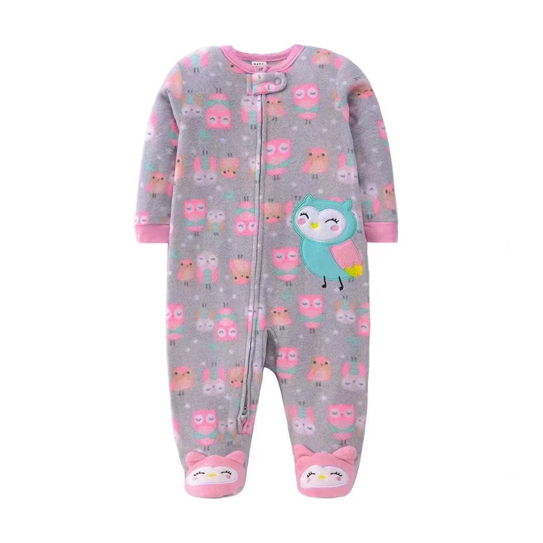 Newborn Infant Baby Girl Rompers 2024 Winter Autumn Warm Micro Fleece Animal Sleepsuit Animal Overall Babe Jumpsuits 0-12 Months