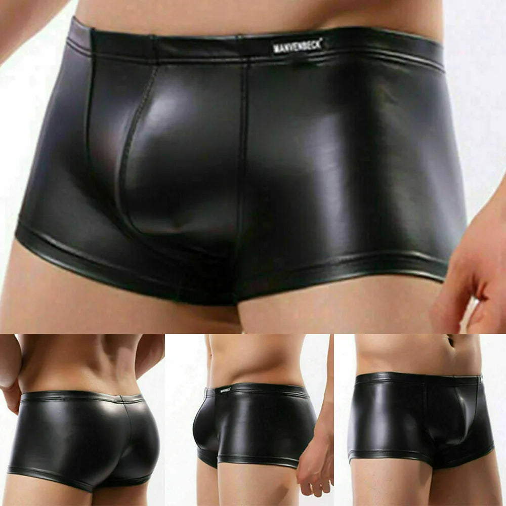 Men's Panties Sexy Lingerie Faux Leather Patent Leather Briefs Pouch Underwear Black Tight Mens Gifts Trunks Fashion Underpants