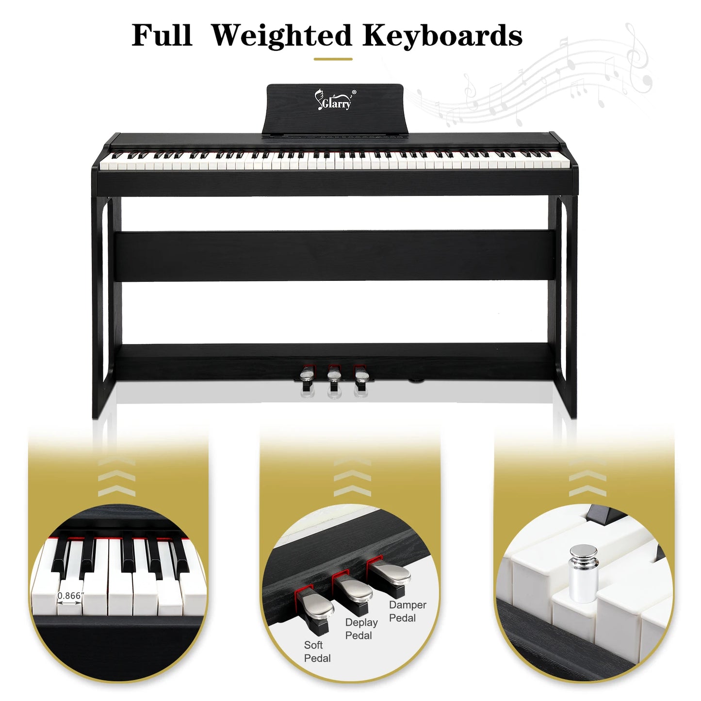 Glarry GDP-104/A-815 88-key Heavy Hammer Keyboard Vertical Black Electric Piano Without Cover United States