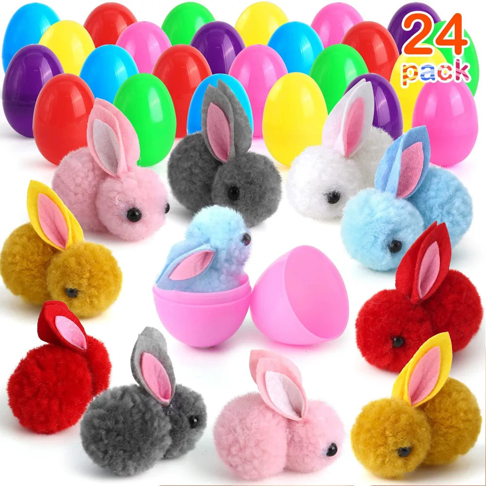12/24PCS Easter Egg Mini Rabbit Plush Doll Blind Box Children's Cute Toys Holiday Decoration Birthday Gifts Animal Ornaments