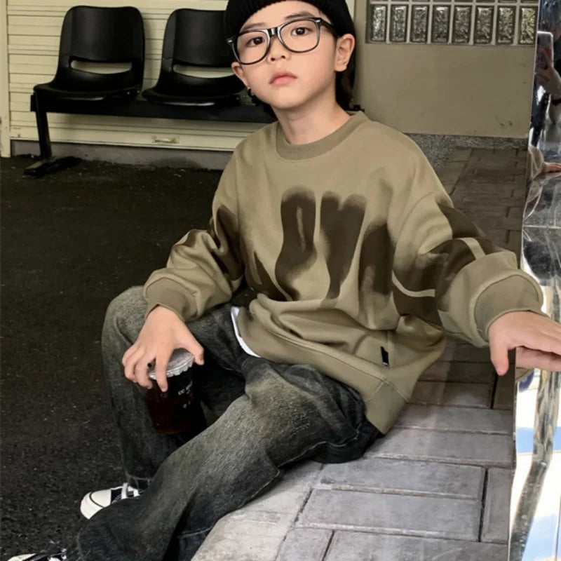 Kids Sweatshirt Boy Warm Hoodless Hoodies Letter Printed Fashion Autumn Children's Clothing Teenagers Casual Spring Tops