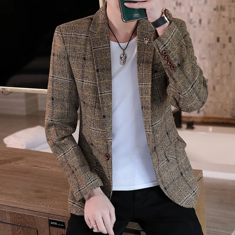 2023 Men Blaze Fashion Handsome All Fashion Handsome Korean Version Slim Boutique Business Leisure Four Seasons Polyester