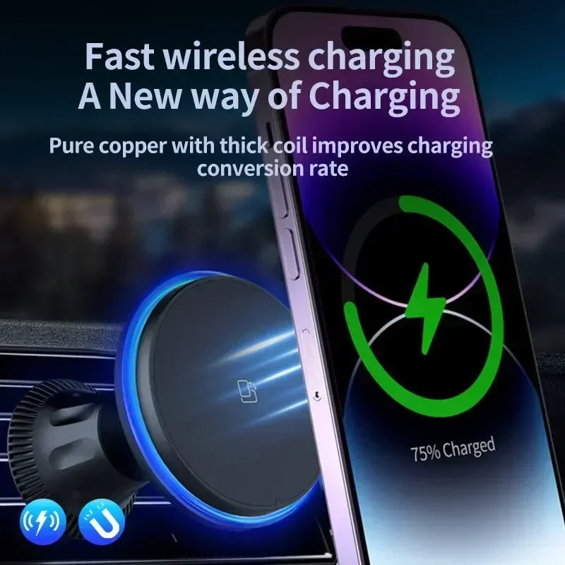 30W Magnetic Car Wireless Chargers RGB LED Light For iPhone 12 13 14 15 Pro Max Phone Holder Stand Mount Fast Charging Station