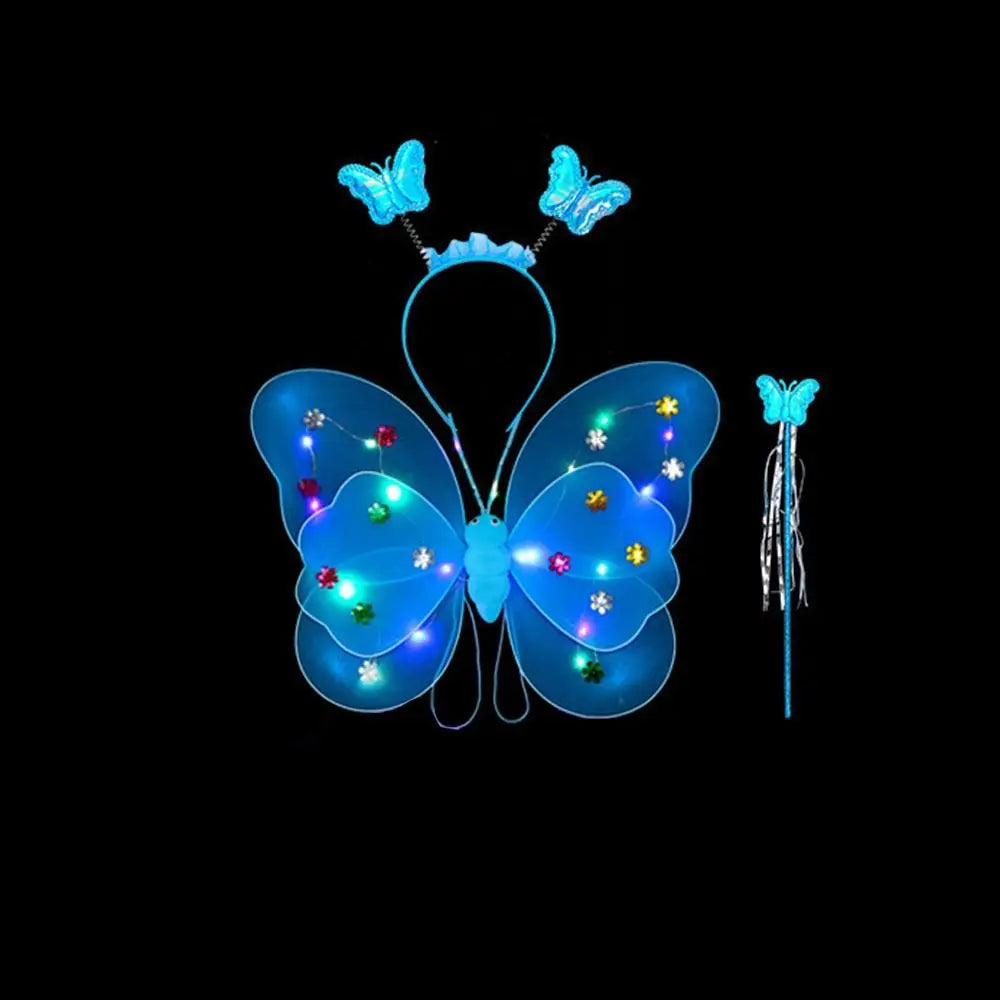 2-8Y Kids Butterflies Princess Costume Luminous Fairy Wing Birthday Party Halloween Stage Dress Up Easter Valentines Day Gift