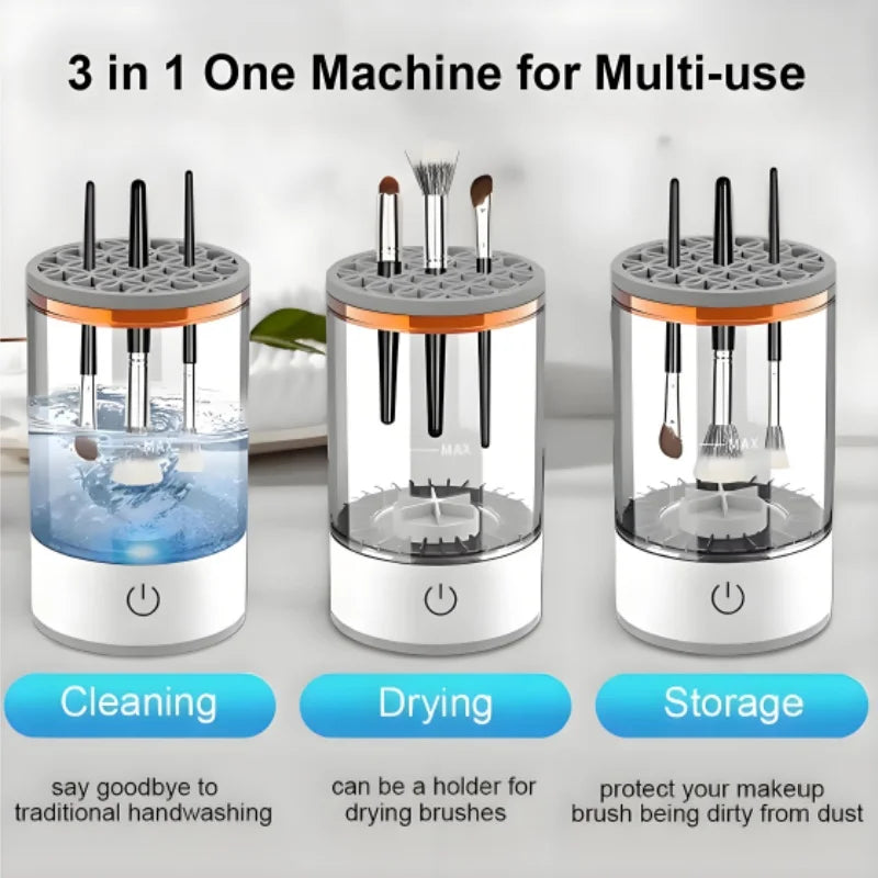 USB Electric Makeup Brush Cleaner Portable 3 In 1 Makeup Brushes Drying Rack Lazy Cleaning Brush Washer Quick Dry Stand Device