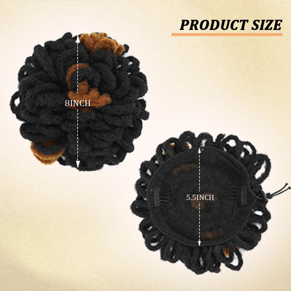 Dreadlocks Bun Afro Puff Drawstring Ponytail Hairpiece 8 Inch High Quality Synthetic Clip in Hair Extensions for Black Women