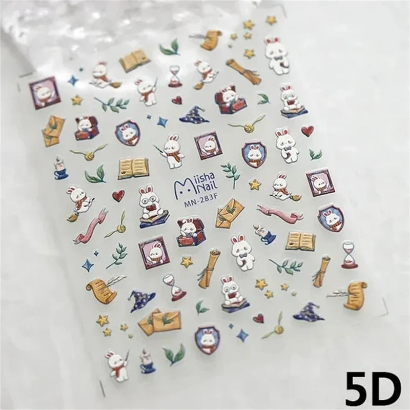 Noble Rococo Bunny Girl Pearl Butterfly Easter Egg Rabbit Soft Relief Self Adhesive 5D Nail Art Decoration Sticker 3D Nail Decal
