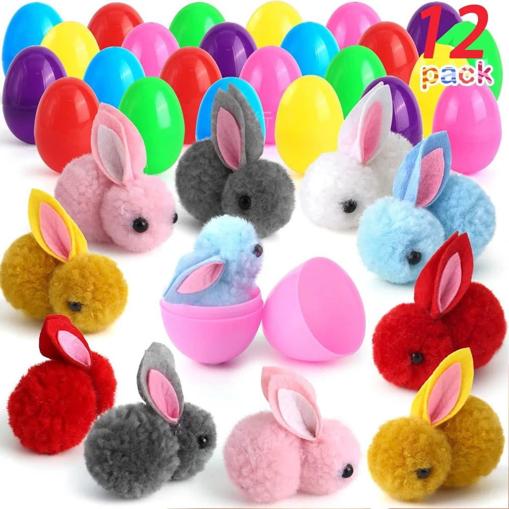 12/24PCS Easter Egg Mini Rabbit Plush Doll Blind Box Children's Cute Toys Holiday Decoration Birthday Gifts Animal Ornaments
