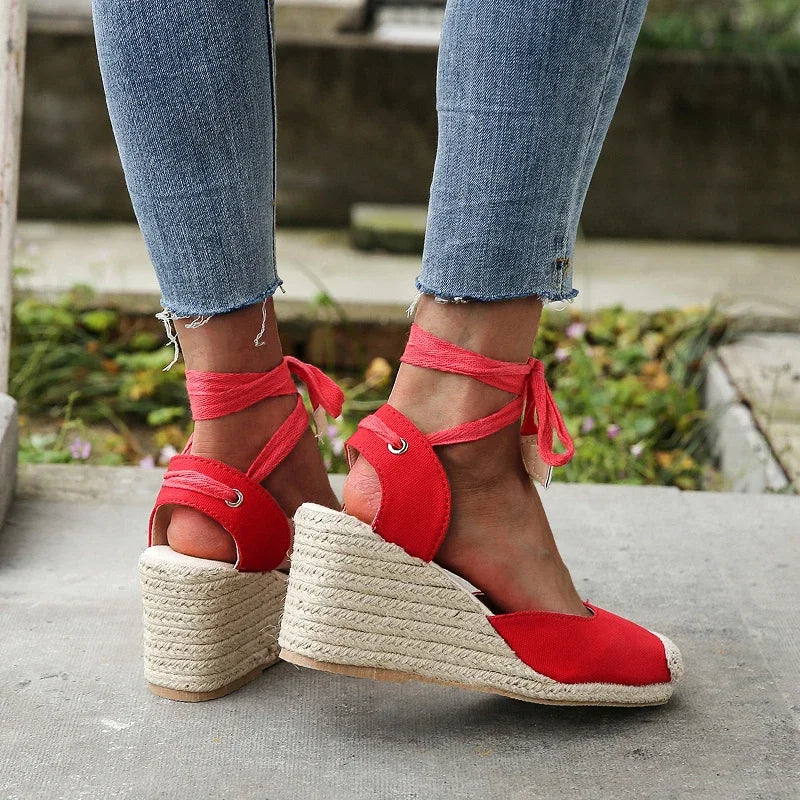 Women's Wedges Espadrilles Sandals Summer 2024 New Ankle Strap Gladiator Sandalias Woman Hemp Bottom Casual Shoes Plus Size 43