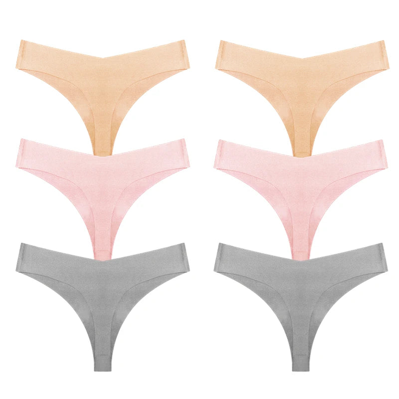 TrowBridge 6PCS/Set Women's Panties Seamless Female Thongs Soft Silk Satin Underwear Sexy Lingerie Fashion Cozy Sports G-Strings
