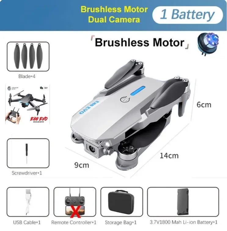 NEW E88 EVO Mini Drone Brushless Motor Optical Flow RC Aircraft E88MAX Upgraded Version Children's Toys