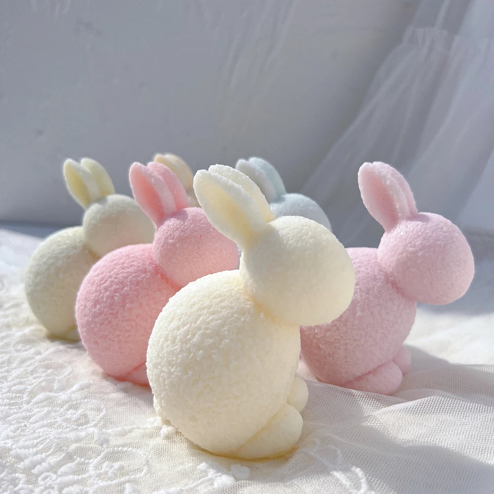 Two Designs Flocked Rabbit Silicone Candle Molds Bowknot Bunny Silicone Mold Animal Bunnies Wax Mould Easter Home Decor