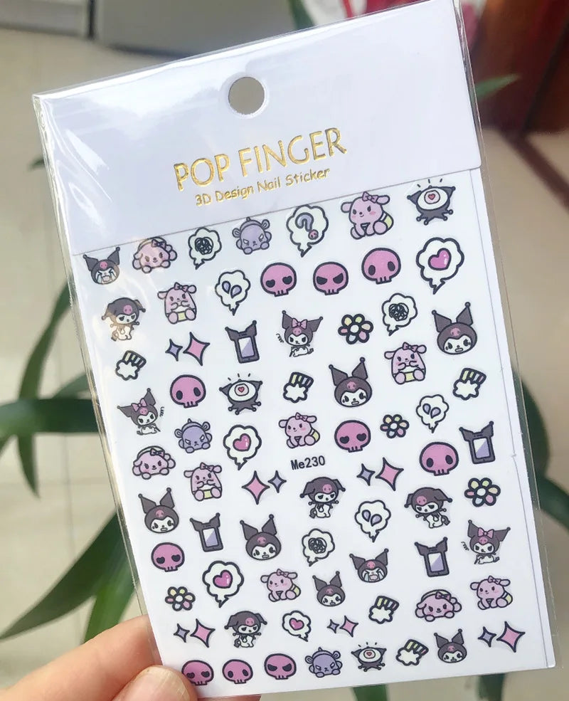 1PCS Cartoon Cute Melody Kuromi 3D Nail Stickers Press on Nails Sanrio Nail Art Decoration New Anime Nail Art Decals Stickers