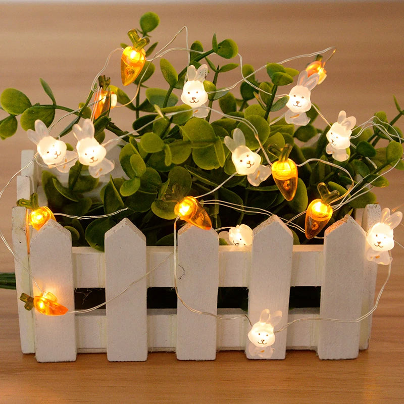 2M 20LED Easter Rabbit Carrot String Light Chick Eggs Fairy Light Garland 2025 Happy Easter Party Decoration For Home Kids Gift