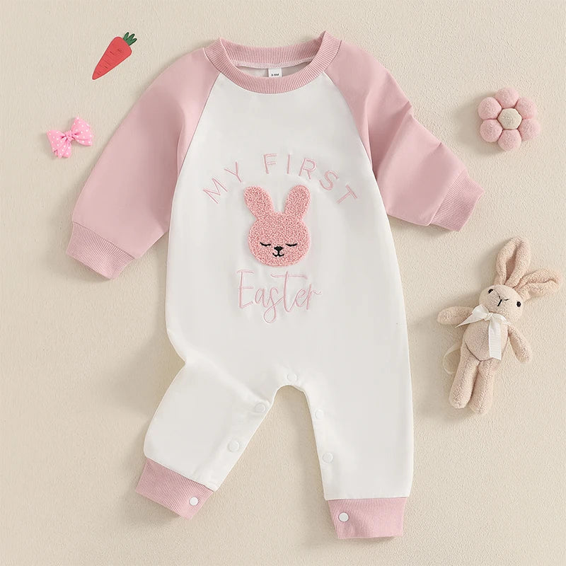 Toddler Boy Spring Casual Romper Long Sleeve Round Neck Cartoon Dinosaur Print Jumpsuit Easter Outfit for Kids
