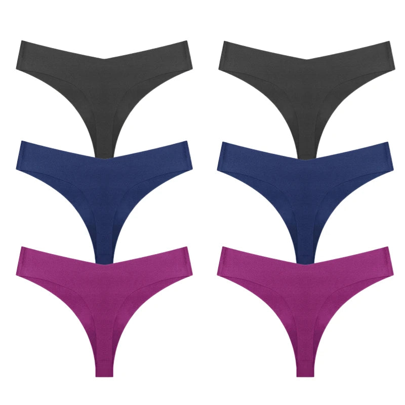 TrowBridge 6PCS/Set Women's Panties Seamless Female Thongs Soft Silk Satin Underwear Sexy Lingerie Fashion Cozy Sports G-Strings