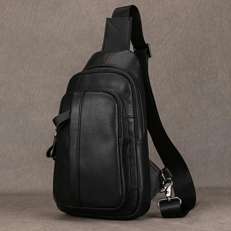 Casual Sport Bag Leather Chest Bags for Men iPad Mini Cow Leather One Shoulder Bags Male Anti Theft Chest Pack Sling Bag for Men
