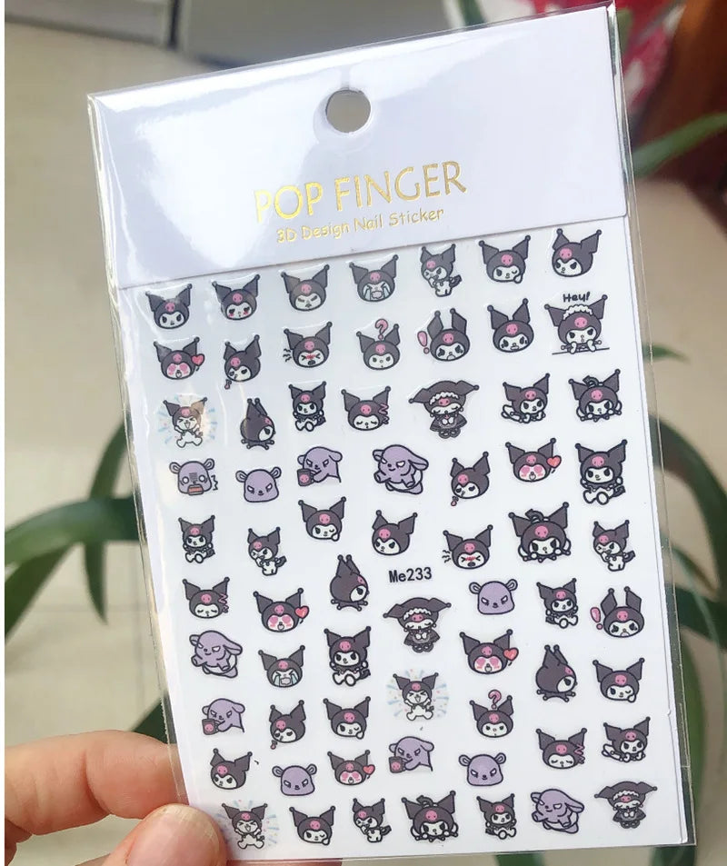 1PCS Cartoon Cute Melody Kuromi 3D Nail Stickers Press on Nails Sanrio Nail Art Decoration New Anime Nail Art Decals Stickers