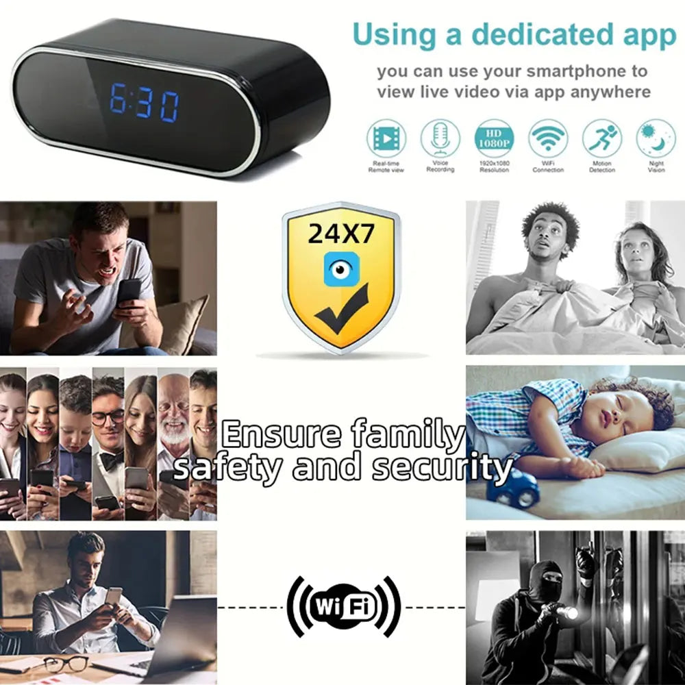 HD1080P Home Wireless Mini HD Camera Clock Camera Home Video Surveillance WIFI Mobile Remote Viewing Infrared Night Vision