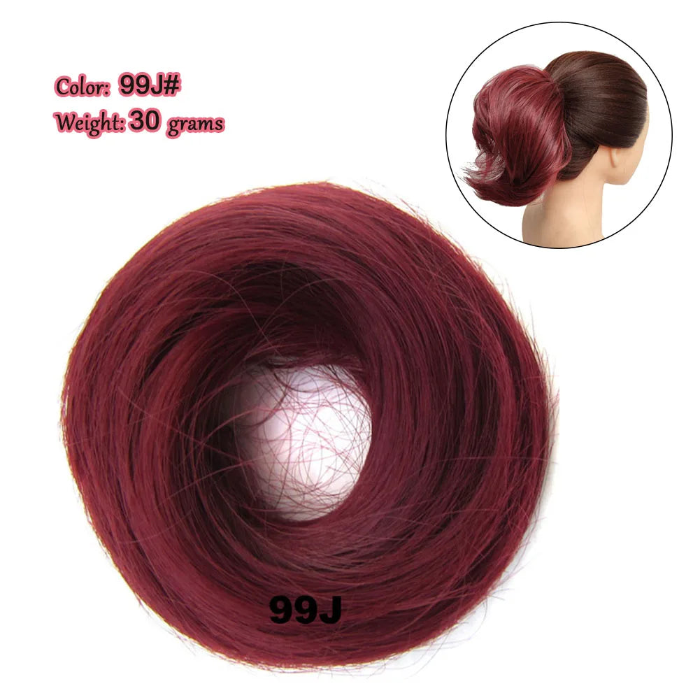 Synthetic Messy Bun Hair Piece Scrunchie Donut Tousled Flexible Hair Bun Straight Chignon Wig Accessory Updo Bun Hair