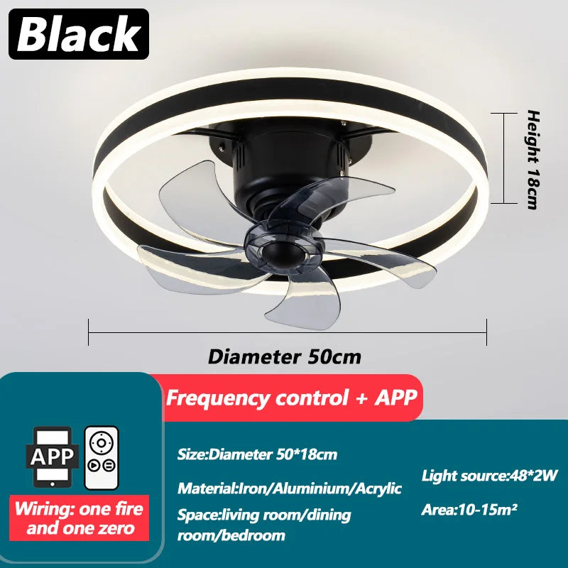 Inverter DC Motor Ceiling Fan Lamp with Remote Control Infinitely Dimmable 6-Speed Adjustment 360°Rotation Detachable LED Lights