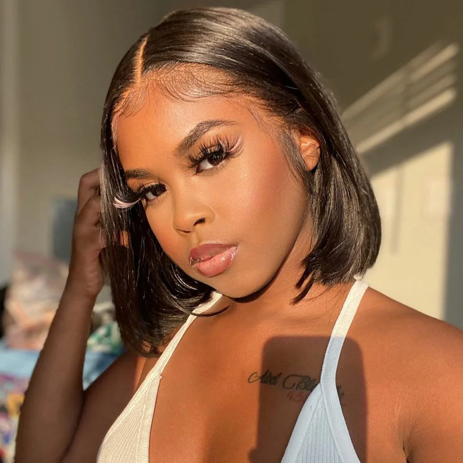 Short Bob Wigs Human Hair Transparent Lace Front Human Hair Wigs Straight Bob Full Frontal Wig Lace Frontal Wigs For Women