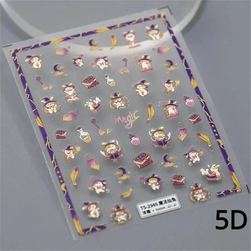 Noble Rococo Bunny Girl Pearl Butterfly Easter Egg Rabbit Soft Relief Self Adhesive 5D Nail Art Decoration Sticker 3D Nail Decal