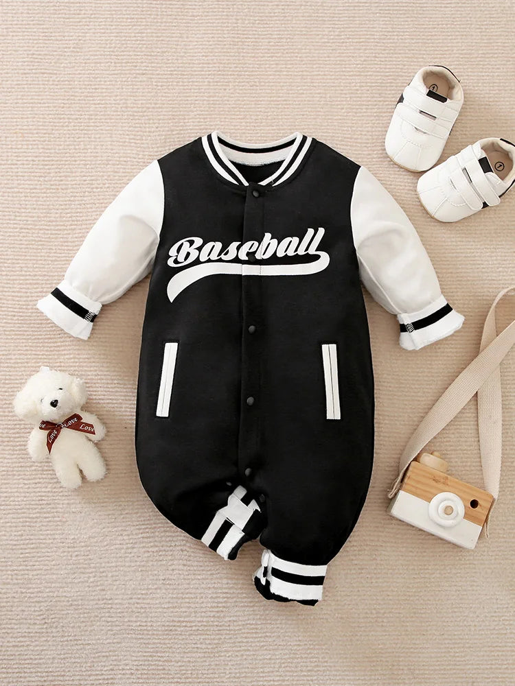 Spring And Autumn Boys And Girls Handsome Cool Baseball Jersey Cotton Comfortable Casual Long Sleeve Baby Bodysuit