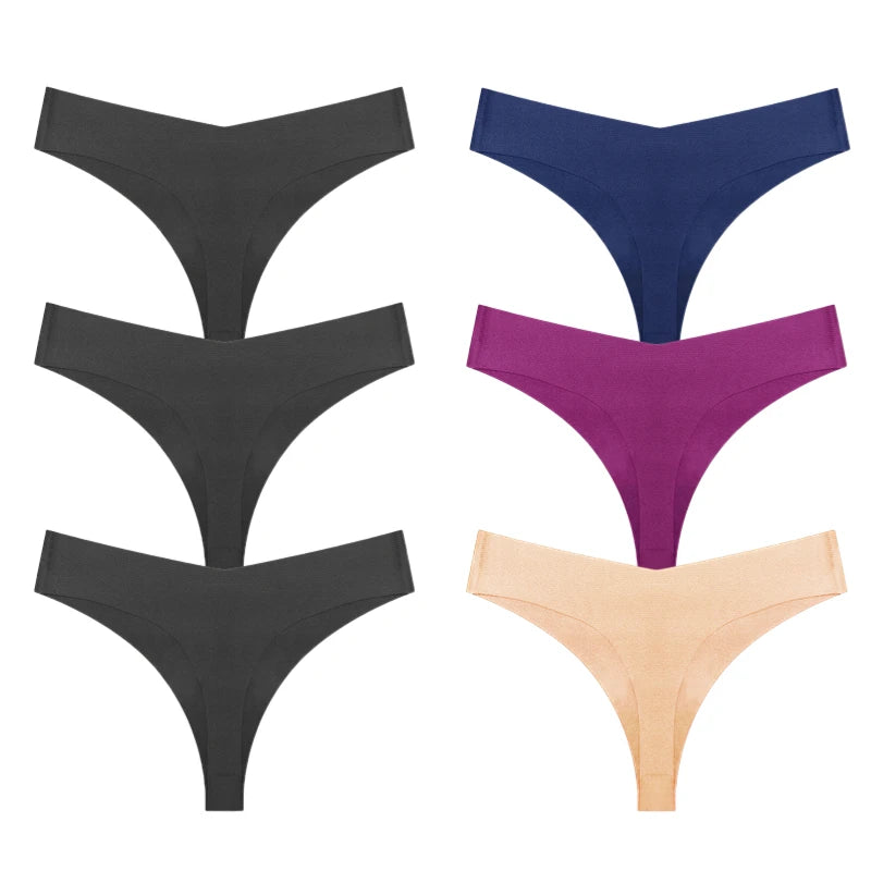 TrowBridge 6PCS/Set Women's Panties Seamless Female Thongs Soft Silk Satin Underwear Sexy Lingerie Fashion Cozy Sports G-Strings
