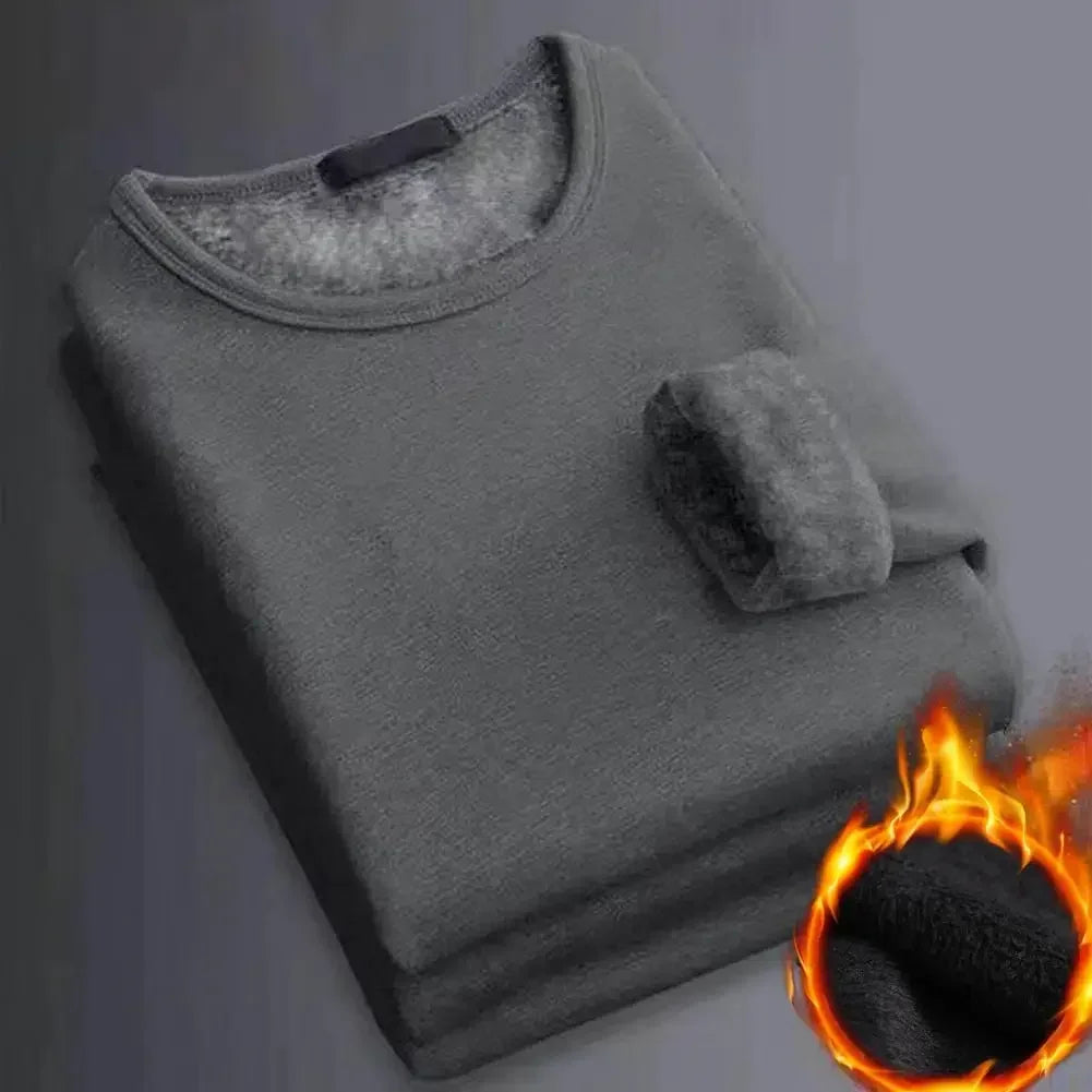 Winter Men's Long-sleeved Thermal Underwer T-Shirt Fleece Bottoming Shirt Round Neck Shirt Autumn Plus Velvet Padded T-shirt
