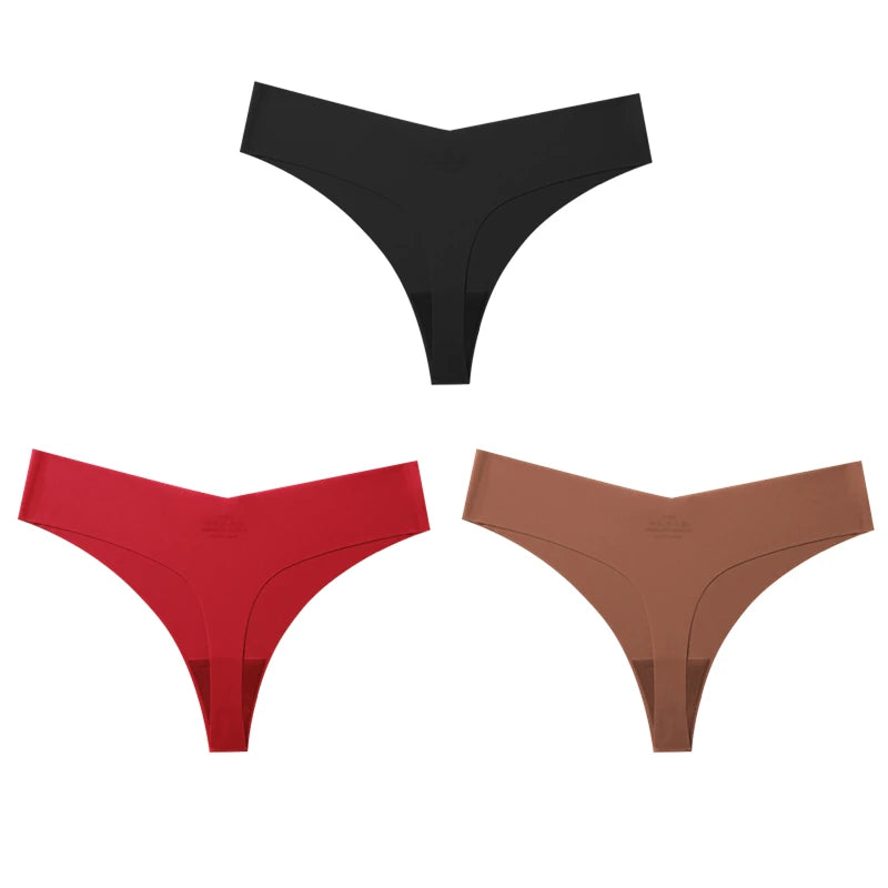 TrowBridge 3PCS/Set Women's Panties Simple Seamless Underwear Breathable Satin Thongs Sexy Lingerie Comfortable Sports G-Strings