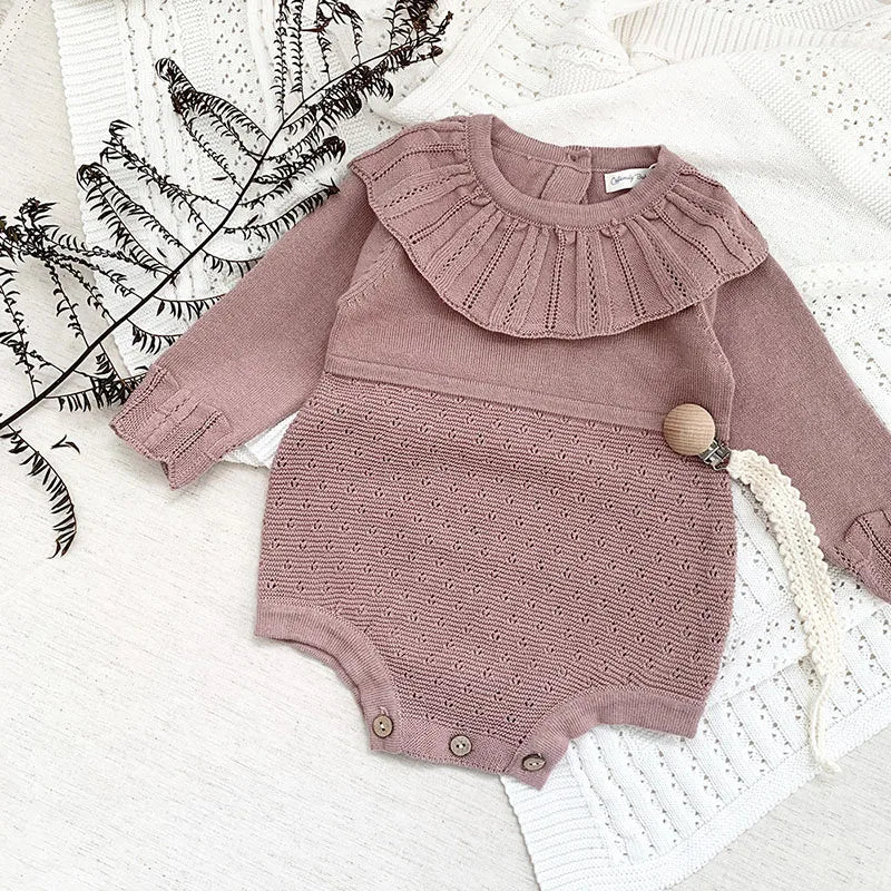 Newborn Baby Girls Long Sleeve Pure Color Knit Rompers Children Jumpsuit Autumn Infant Cute Kids Baby Girls Clothes Rompers