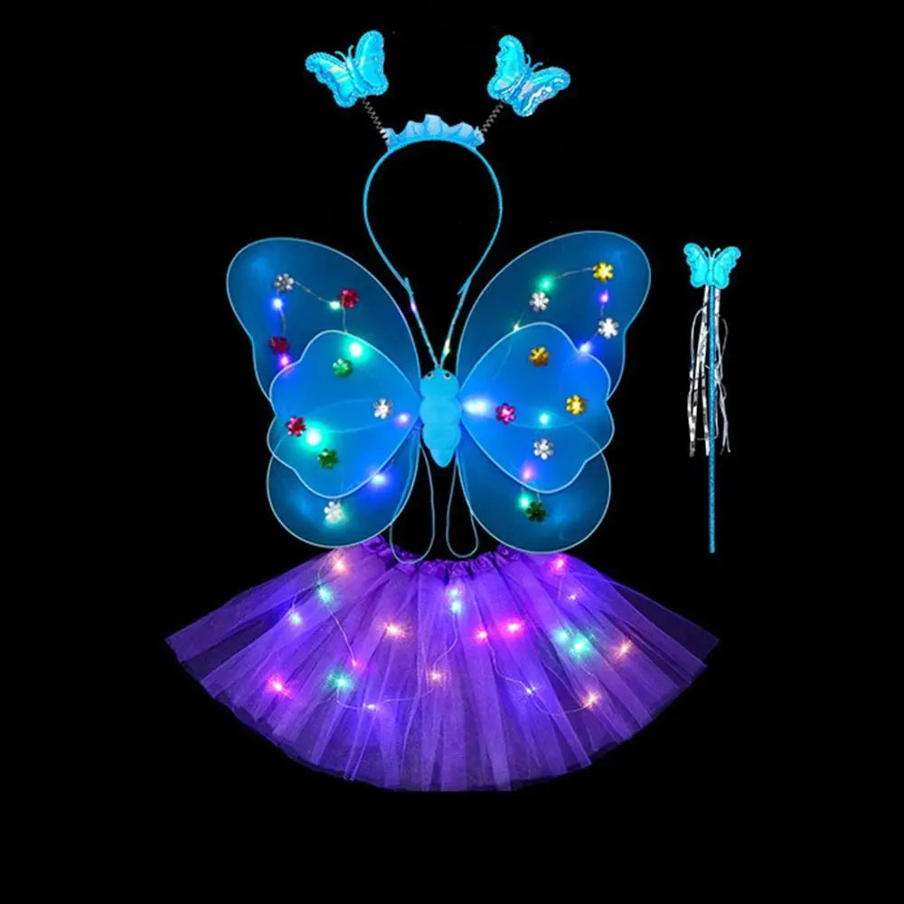 2-8Y Kids Butterflies Princess Costume Luminous Fairy Wing Birthday Party Halloween Stage Dress Up Easter Valentines Day Gift