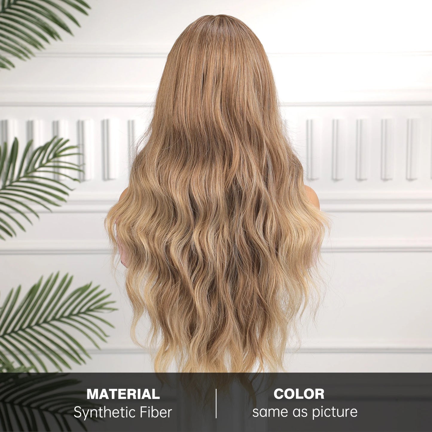 CharmSource Hairline Lace Wigs Brown Ombre Blonde Synthetic Long Wavy Wig with Long Bangs for Women Cosplay High Density Hair
