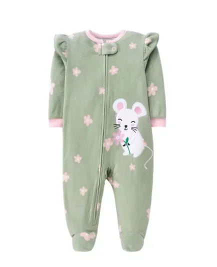 Newborn Infant Baby Girl Rompers 2024 Winter Autumn Warm Micro Fleece Animal Sleepsuit Animal Overall Babe Jumpsuits 0-12 Months