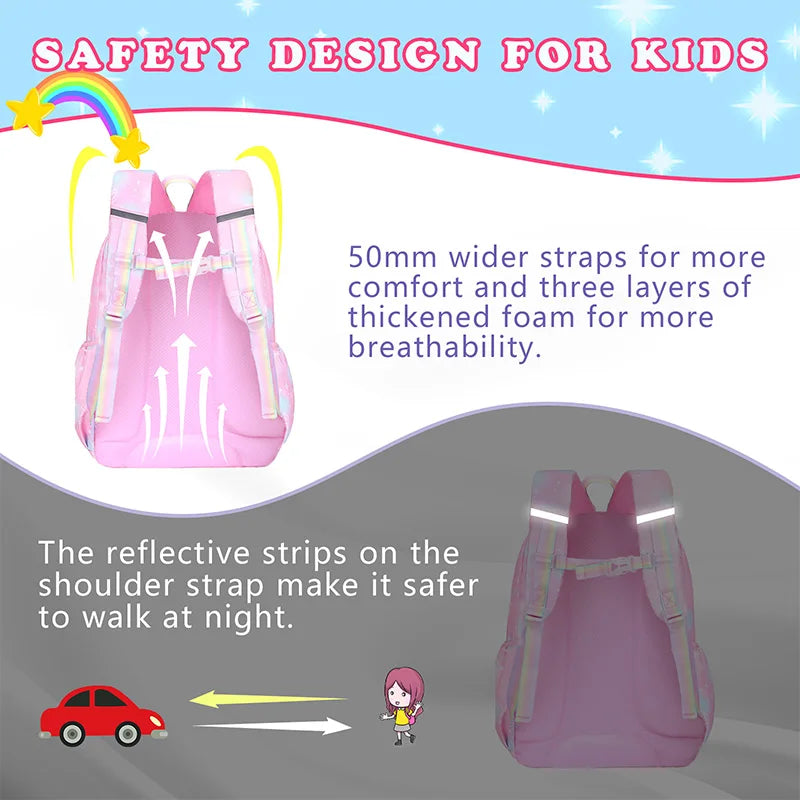 3Pcs Kid's Backpacks Girls School Backpack with Lunch Pencil Bag Cute Travel School Bookbag Christmas Kids Gift