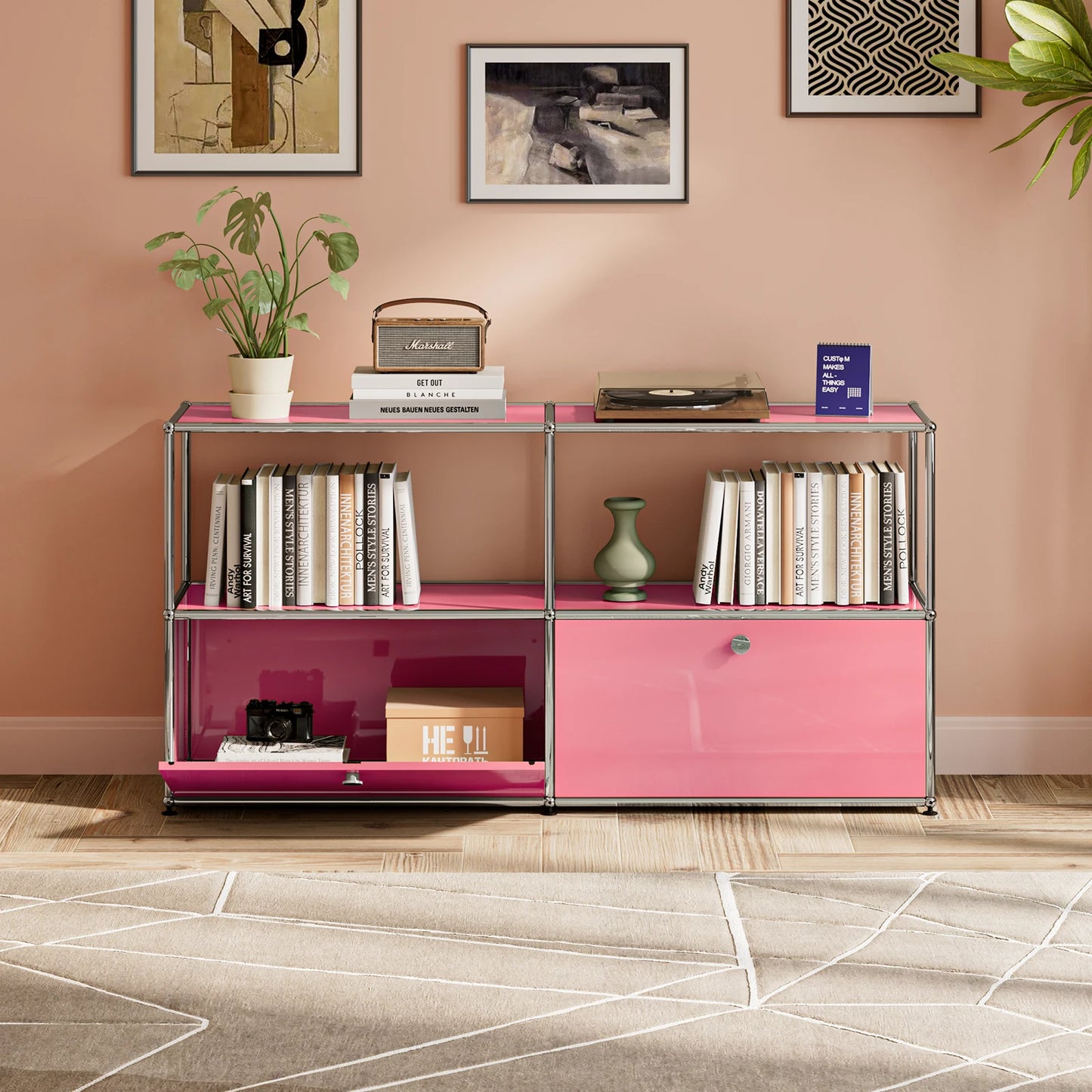 USM Haller Storage Cabinet Sideboard Haller Living Room Bedroom Stainless Steel Metal Board Modular Storage Shelf-No Keys