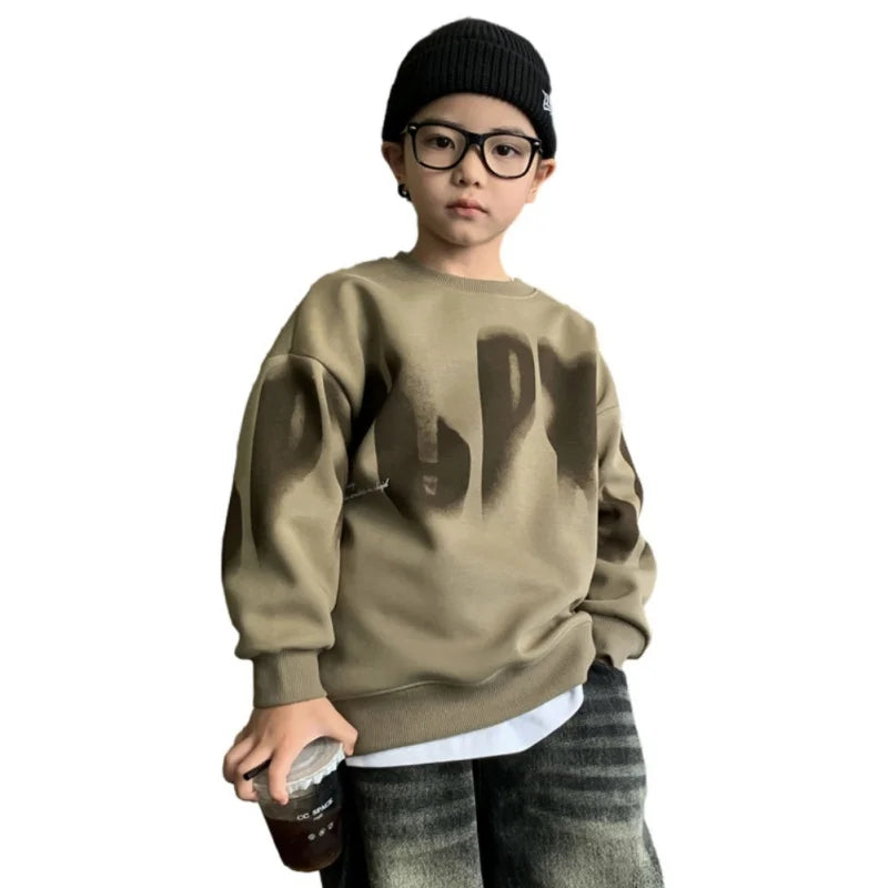 Kids Sweatshirt Boy Warm Hoodless Hoodies Letter Printed Fashion Autumn Children's Clothing Teenagers Casual Spring Tops