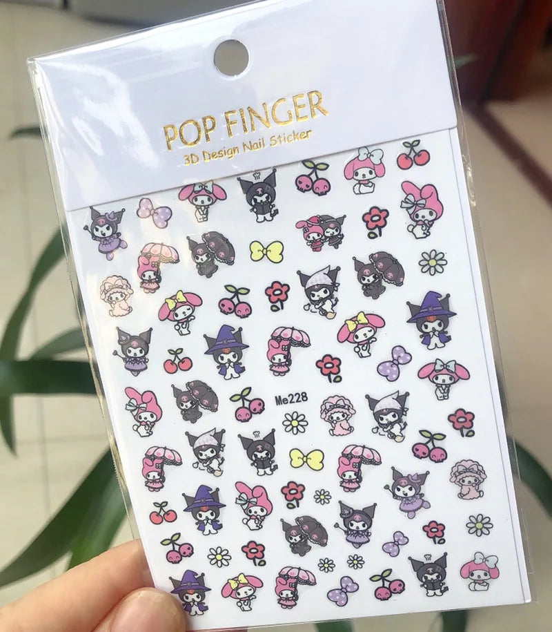 1PCS Cartoon Cute Melody Kuromi 3D Nail Stickers Press on Nails Sanrio Nail Art Decoration New Anime Nail Art Decals Stickers