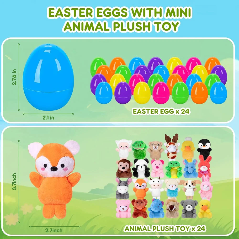 24 Pack Prefilled Easter Eggs Mini Plush Animal Toys Surprise Easter Eggs Kids Easter Egg Hunt Game Party Favors Birthday Gifts