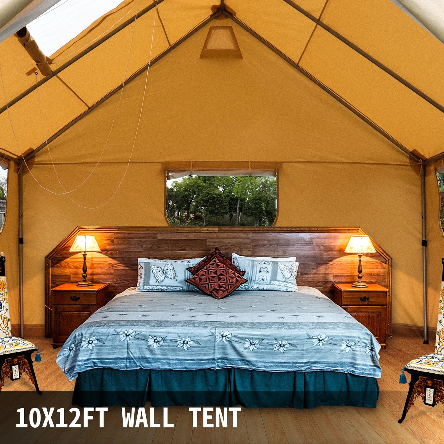 VEVOR Canvas Wall Tent with PVC Storm Flap Large Canvas Wall Tent Waterproof Camping Canvas Tents With Stove Camping Steel Pipe
