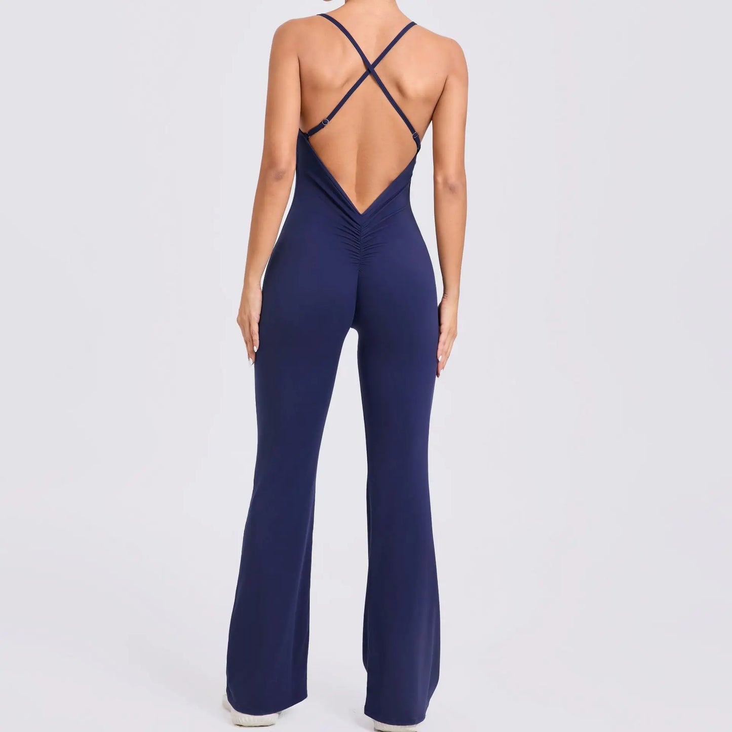 Sexy V Back One-piece Suit Women Gym Sports Jumpsuit Backless Yoga Rompers Women's Sportswear Sleeveles Female Workout Bodysuits