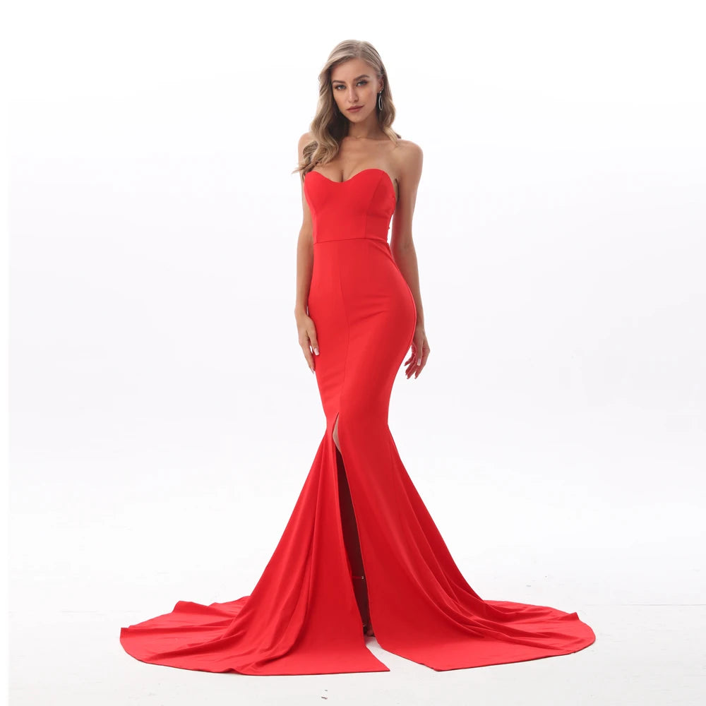 Sexy Strapless Long Black Maxi Dress Front Slit Bare Shoulder Red Women's Evening Summer Night Gown Party Maternity Dresses