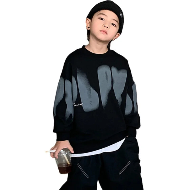Kids Sweatshirt Boy Warm Hoodless Hoodies Letter Printed Fashion Autumn Children's Clothing Teenagers Casual Spring Tops